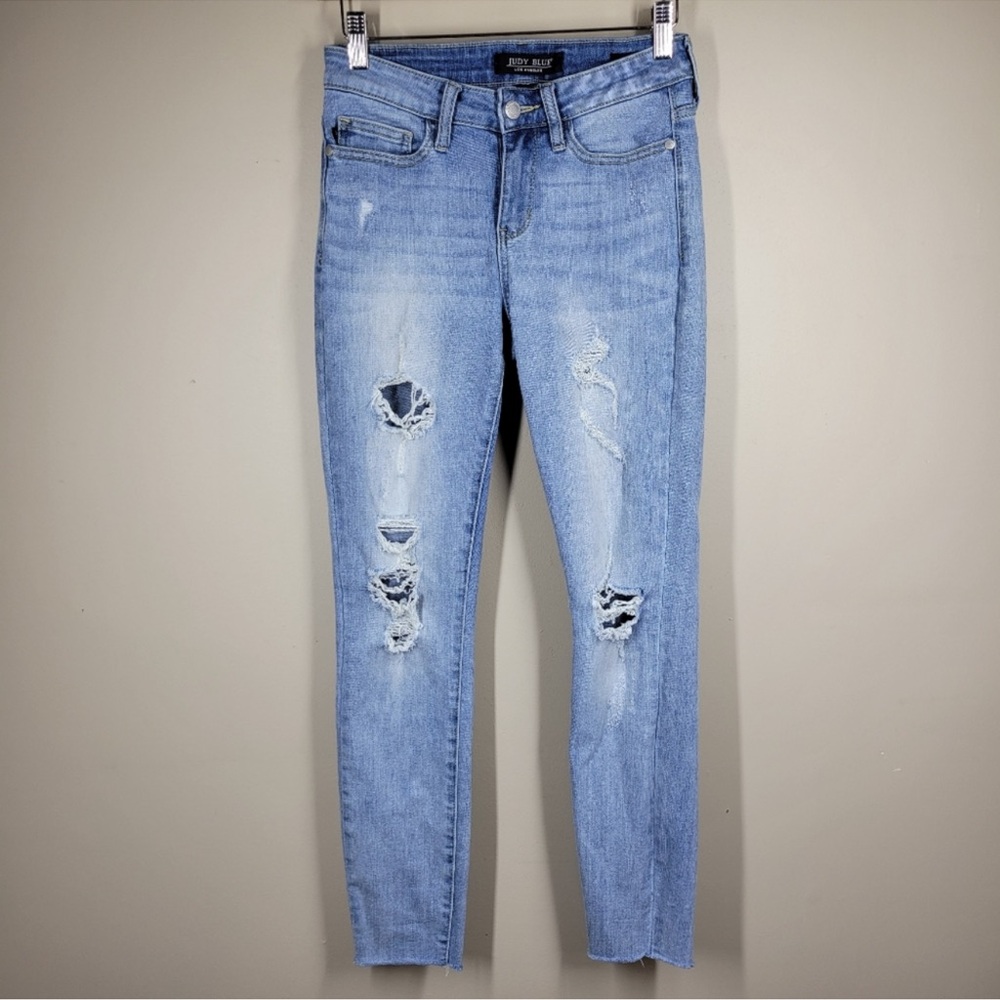 Judy Blue 82125 Light Wash Skinny Fit Skinny Jeans Raw Hem Destroyed 25 Stretch